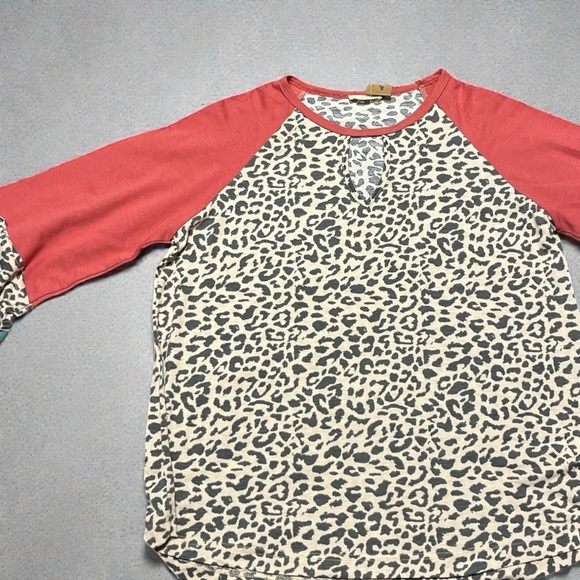 Main Strip Tops - Leopard Print Women’s Top with Red and Teal Accent Long Sleeves